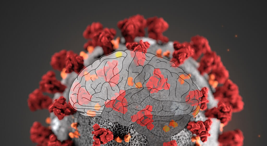 Brain on top of COVID virus molecule